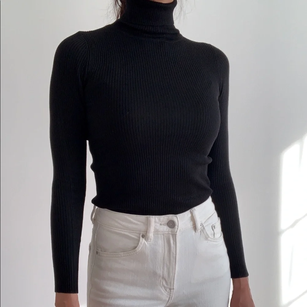 SOFT HIGH NECK SLIM FIT SWEATER TOP - BLACK - Picture 6 of 13